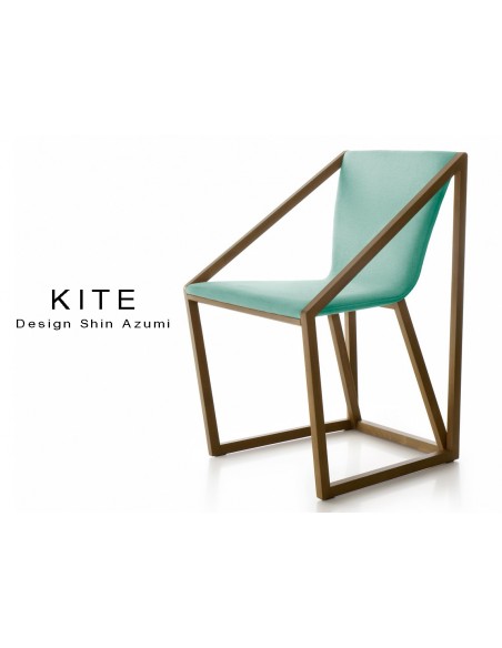 Lot de 8 fauteuils KITE, structure finition noyer moyen, tissu couleur lagon.