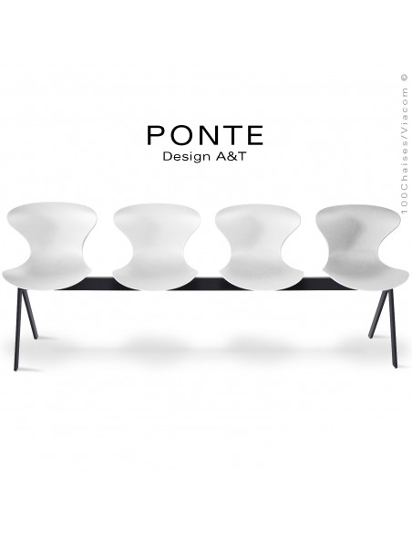 Banc ou assise sur poutre 4 places PONTE, piétement peint noir, assise coque plastique couleur blanche.