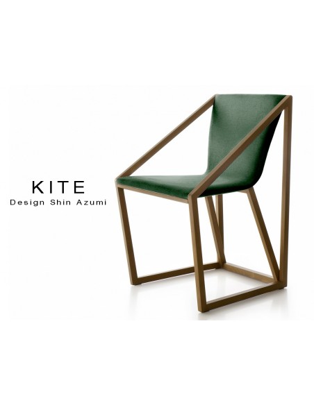 Lot de 8 fauteuils KITE, structure finition noyer moyen, tissu couleur vert sapin.