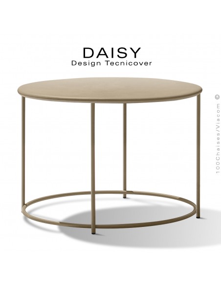Petite table basse ronde Ø60 cm., d'appoint pour extérieur DAISY, structure acier galvanisé finition peint, beige.