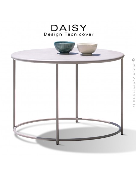 Petite table basse ronde Ø43 ou 60 cm., d'appoint pour extérieur DAISY, structure acier galvanisé finition peint au choix.