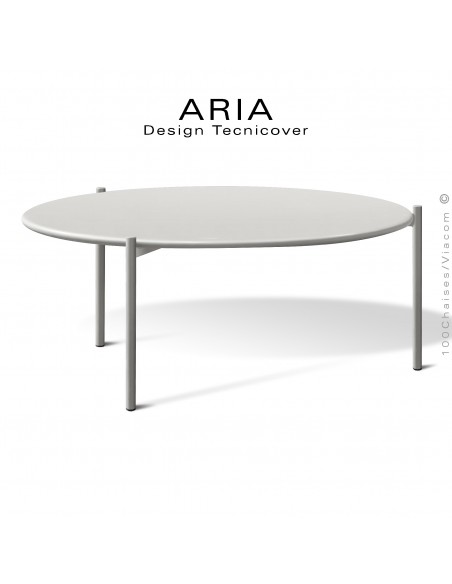 Table basse ronde design ARIA, pour extérieur, structure acier galvanisé finition blanc perle, plateau Ø90, hauteur 40 cm.