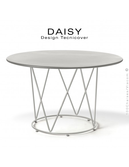Table ronde repas design DAISY, pour extérieur, structure acier galvanisé finition peint blanc perle, plateau rond Ø130.