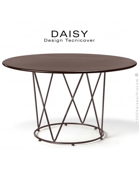 Table ronde repas design DAISY, pour extérieur, structure acier galvanisé finition peint bronze, plateau rond Ø145.