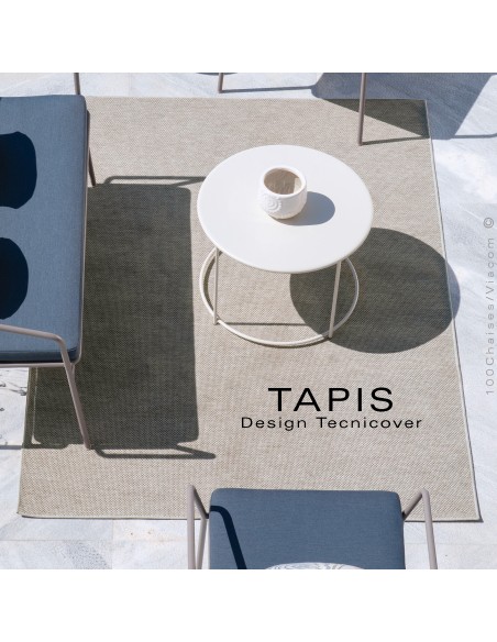 TAPIS de sol rectangulaire, pour extérieur et jardin, pool house, tissé en fibres de polypropylène dense, couleur gris boue.