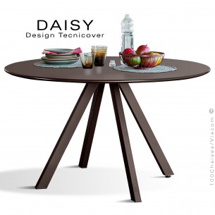 Table rond design DAISY, 6 à 8 personnes pour C.H.R. et extérieur ou domestique, acier galvanisé peint bronze.