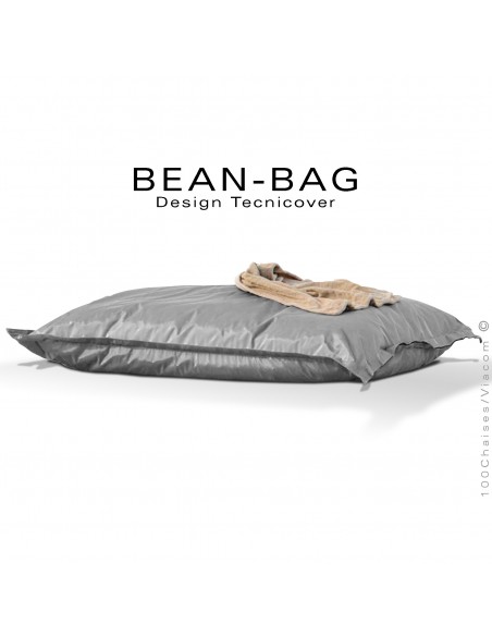 Pouf ou coussin géant XXL flottant pour piscine BEAN-BAG, billes de polystyrène, housse tissu hydrofuge couleur gris.