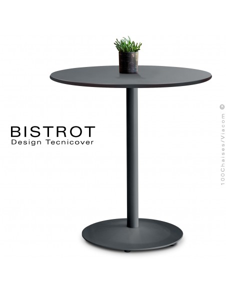 Table café, ronde pour extérieur, terrasse BISTROT, structure acier galvanisé finition peint poudre anthracite.