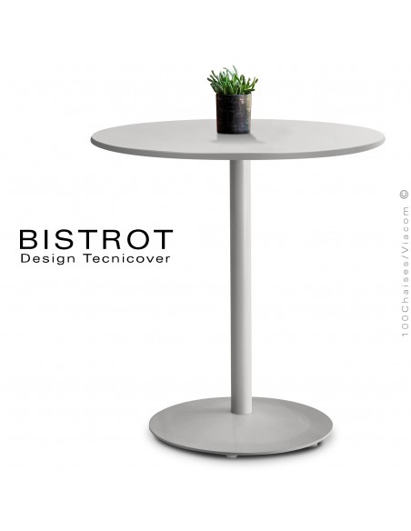 Table café, ronde pour extérieur, terrasse BISTROT, structure acier galvanisé finition peint poudre blanc perle.