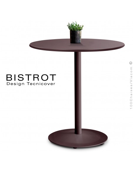Table café, ronde pour extérieur, terrasse BISTROT, structure acier galvanisé finition peint poudre bronze.