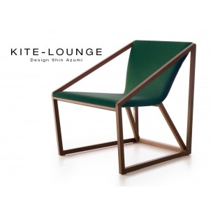Lot de 8 fauteuils KITE bois finition noyer moyen et tissu couleur vert sapin.