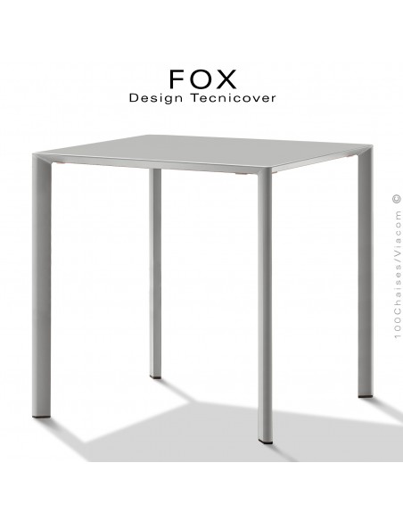 Table repas carré FOX, structure acier galvanisé peinture poudre blanc perle, plateau dimensions 70x70 cm.