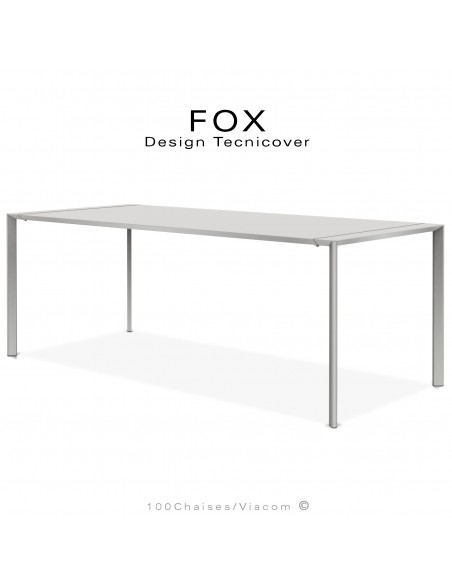 Table repas rectangulaire FOX, structure acier galvanisé peinture poudre blanc perle, plateau 200x90 cm.
