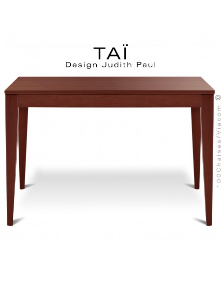 Table repas CHR rectangulaire TAÏ, structure et plateau, 4 pieds coniques en bois de hêtre massif, vernis acajou.