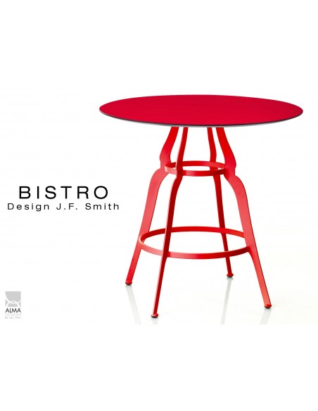 Lot de 2 tables BISTRO ronde au design rétro de couleur rouge.