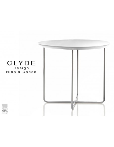 CLYDE petite table d'appoint structure chromé plateau blanc.