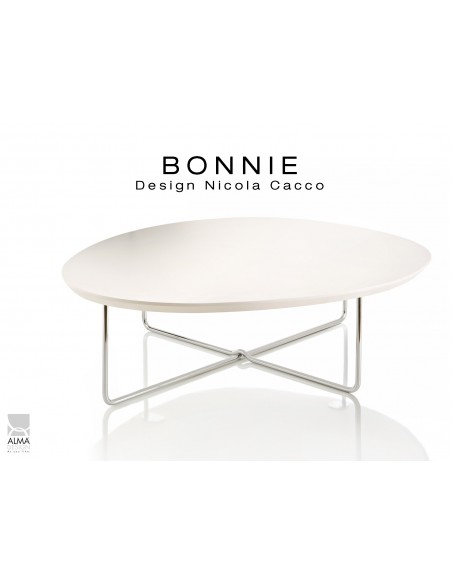 BONNIE table basse pour salon structure chromé, plateau blanc.