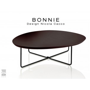 BONNIE table basse pour salon structure peinture noir, plateau marron foncé.