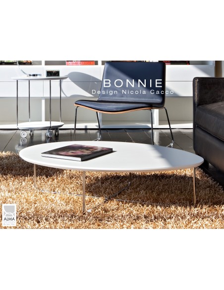 BONNIE table basse pour salon structure chromé, plateau blanc.