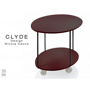 CLYDE petite table d'appoint sur roulettes, structure peinture noir, plateau marron foncé.