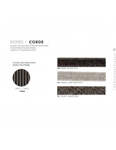 Palette couleur cordage marine, pour dossier fauteuil lounge VERDEA, pour extérieur, empilable.