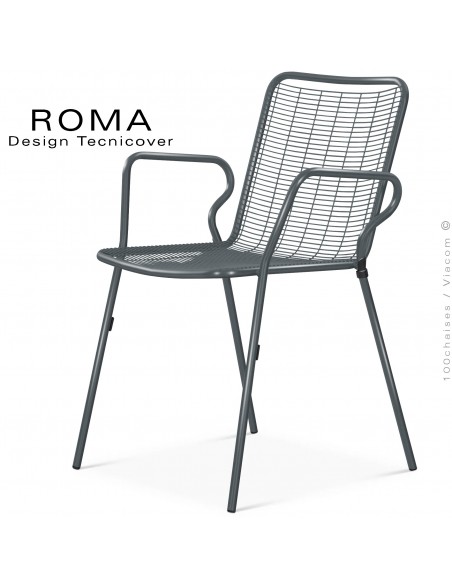 Fauteuil repas d'extérieur ROMA, structure acier galvanisé peint anthracite avec accoudoirs.