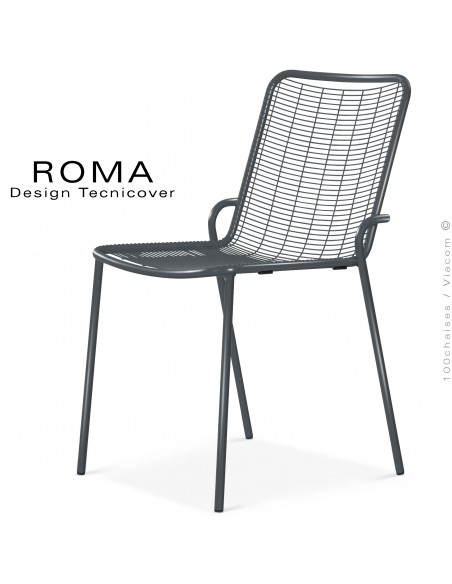 Chaise repas d'extérieur ROMA, structure acier galvanisé peint anthracite.