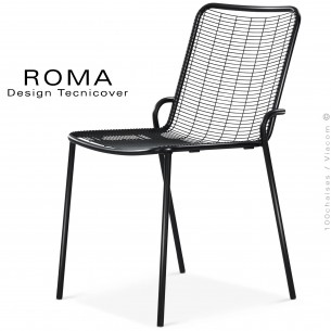 Chaise repas d'extérieur ROMA, structure acier galvanisé peint noir assise et dossier fil d'acier.