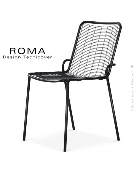 Chaise repas d'extérieur ROMA, structure acier galvanisé peint noir assise et dossier fil d'acier.