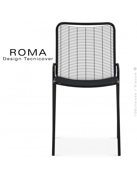 Chaise repas d'extérieur ROMA, structure acier galvanisé peint noir assise et dossier fil d'acier.