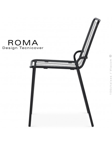 Chaise repas d'extérieur ROMA, structure acier galvanisé peint noir assise et dossier fil d'acier.