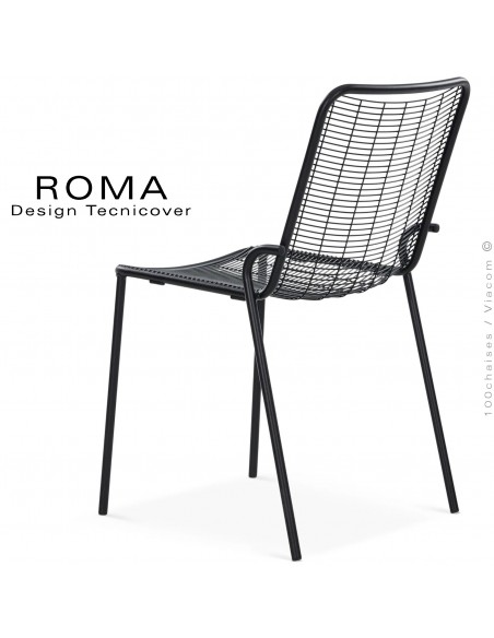 Chaise repas d'extérieur ROMA, structure acier galvanisé peint noir assise et dossier fil d'acier.
