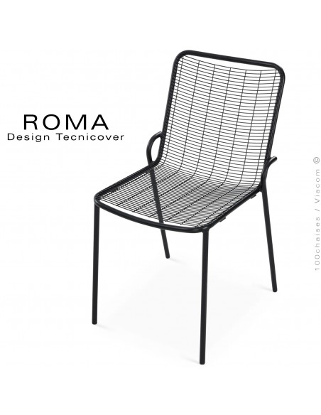 Chaise repas d'extérieur ROMA, structure acier galvanisé peint noir assise et dossier fil d'acier.
