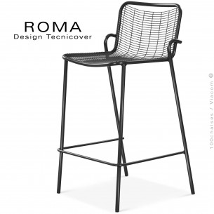 Tabouret de bar d'extérieur ROMA, structure acier galvanisé peint noir.
