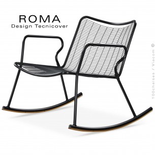 Fauteuil à bascule lounge d'extérieur ROMA, structure acier peint noir, assise et dossier fil d'acier.