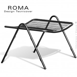 Repose pieds d'extérieur ROMA, structure acier galvanisé peint noir, assise en fil d'acier.