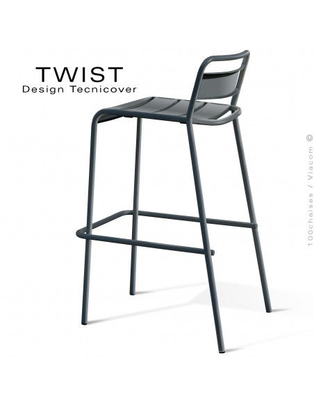 Tabouret de bar d'extérieur TWIST, structure acier galvanisé peint anthracite.