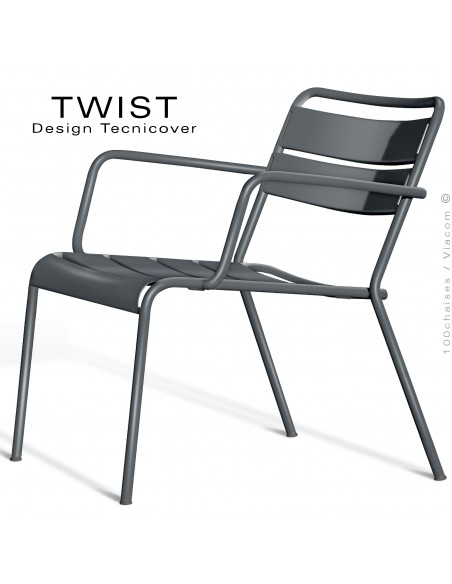 Fauteuil lounge d'extérieur TWIST, structure acier galvanisé peint anthracite.
