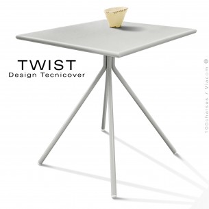 Table carré pour extérieur TWIST, structure acier galvanisé peint blanc perle, plateau tôle 70x70 cm., chant arrondie.