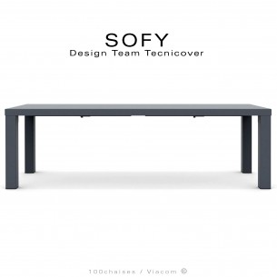 Grand table extensible d'extérieur SOFY, structure acier galvanisé peint anthracite, deux rallonges démontables.
