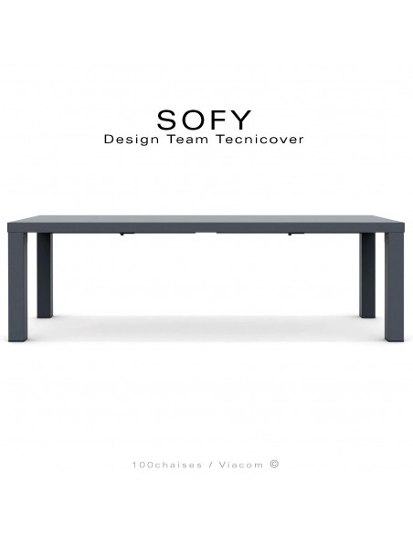Grand table extensible d'extérieur SOFY, structure acier galvanisé peint anthracite, deux rallonges démontables.