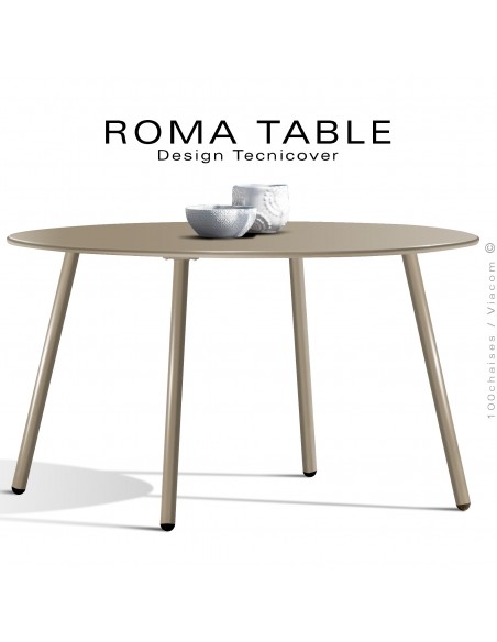 Table ronde pour extérieur ROMA, structure acier galvanisé peint beige, Ø130 cm., chant arrondi.