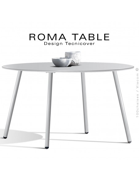 Table ronde pour extérieur ROMA, structure acier galvanisé peint blanc, Ø130 cm., chant arrondi.