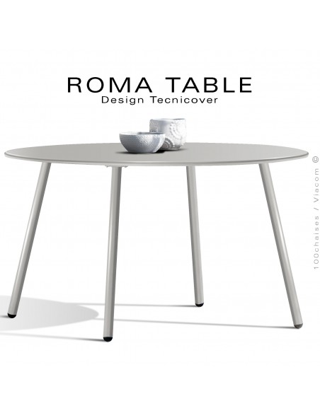 Table ronde pour extérieur ROMA, structure acier galvanisé peint blanc perle, Ø130 cm., chant arrondi.