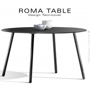 Table ronde pour extérieur ROMA, structure acier galvanisé peint noir, Ø130 cm., chant arrondi.