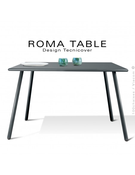 Table carré pour extérieur ROMA, structure acier galvanisé peint anthracite, plateau tôle 90x90 cm., chant ou bord arrondi.