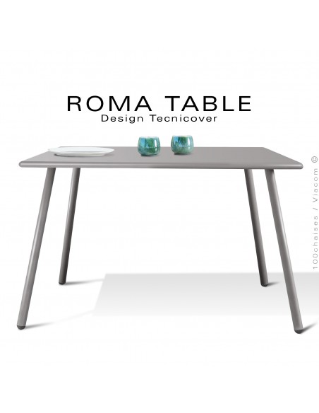 Table carré pour extérieur ROMA, structure acier galvanisé peint gris Tourterelle, plateau tôle 90x90 cm., chant arrondi.
