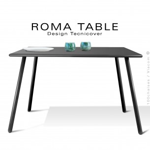Table carré pour extérieur ROMA, structure acier galvanisé peint noir, plateau tôle 90x90 cm., chant ou bord arrondi.