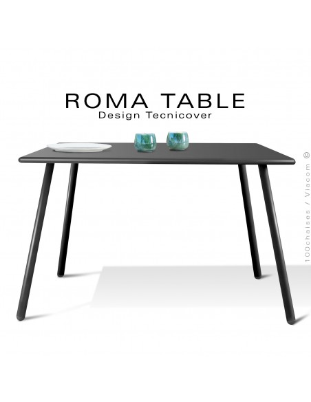 Table carré pour extérieur ROMA, structure acier galvanisé peint noir, plateau tôle 90x90 cm., chant ou bord arrondi.