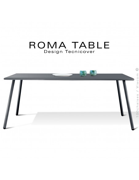 Table rectangulaire pour extérieur ROMA, structure acier galvanisé peint anthracite, plateau 160x90 cm., chant arrondi.